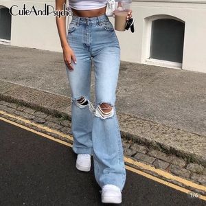 High Waist Ripped Y2K Flare Jeans
